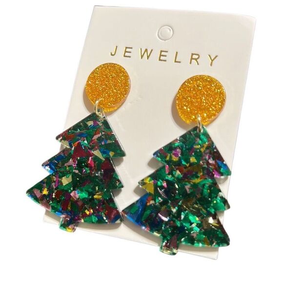 Glitter Christmas tree Earrings‎ - Picture 1 of 2